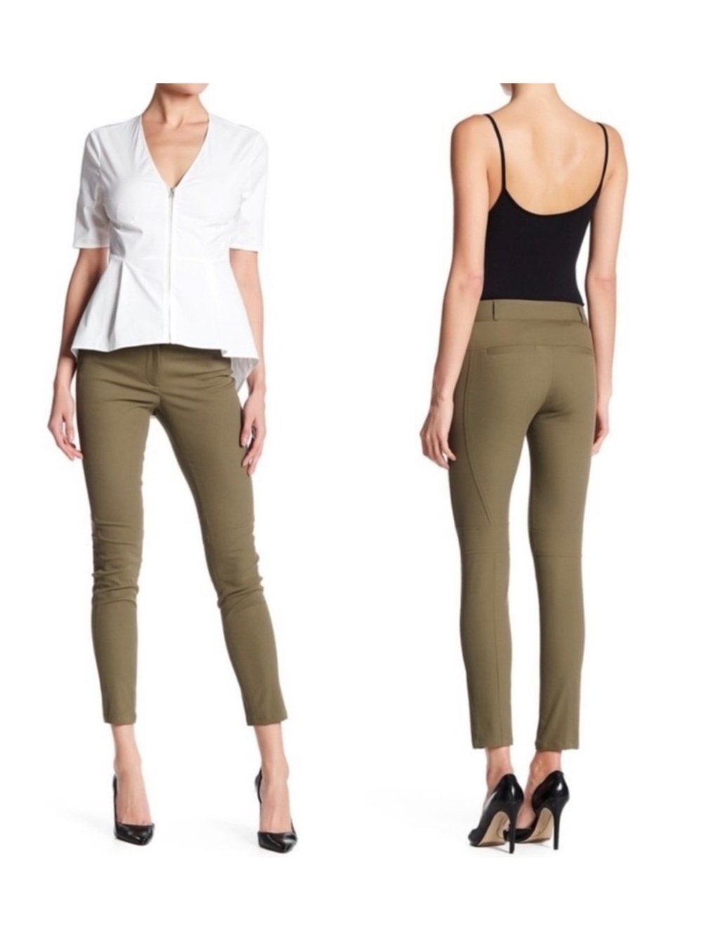 Veronica Beard Blossom Biker Pants Olive Green Stretch Skinny Moto Pants Sz 4